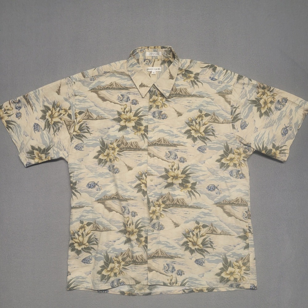 Pierre Cardin Mens XL Short Sleeve Button Down Hawaiian Shirt Cotton Tropical
